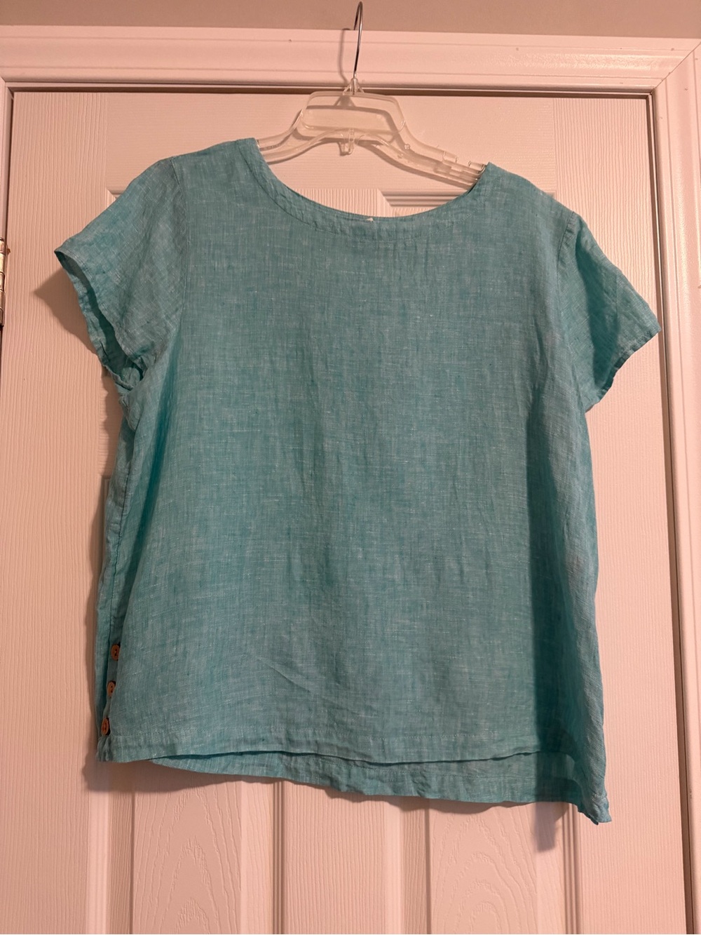 C&C California Aqua Linen Short-Sleeve Boxy Top